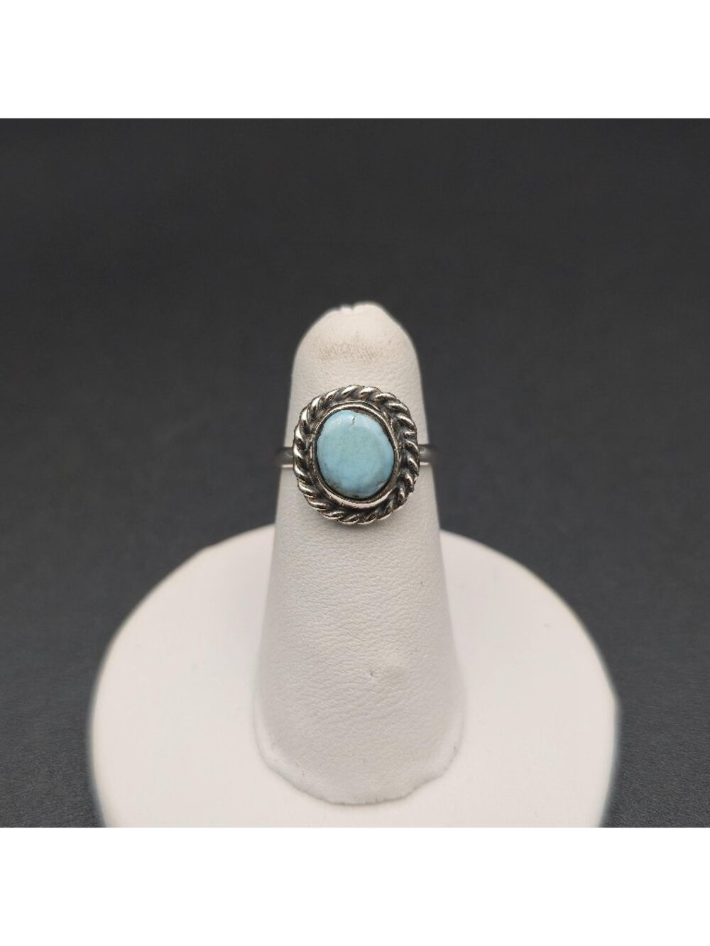 Size 3.25 Sterling Silver Turquoise Oval Ring | Southwestern Rope Border A8600